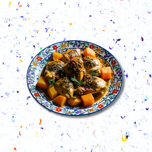 Tajine de poulet et butternut, semoule aux épices douces