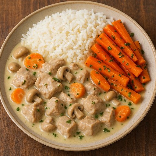 Blanquette de Veau, Riz blanc & Carottes persillées