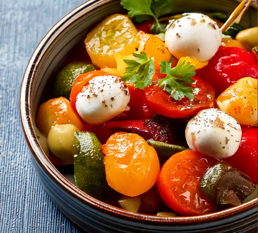 Légumes confits & billes de mozza