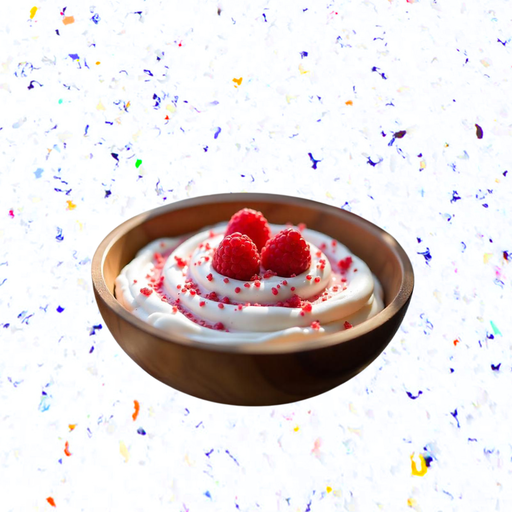 Yaourt à la grecque, coulis et brisure de framboise